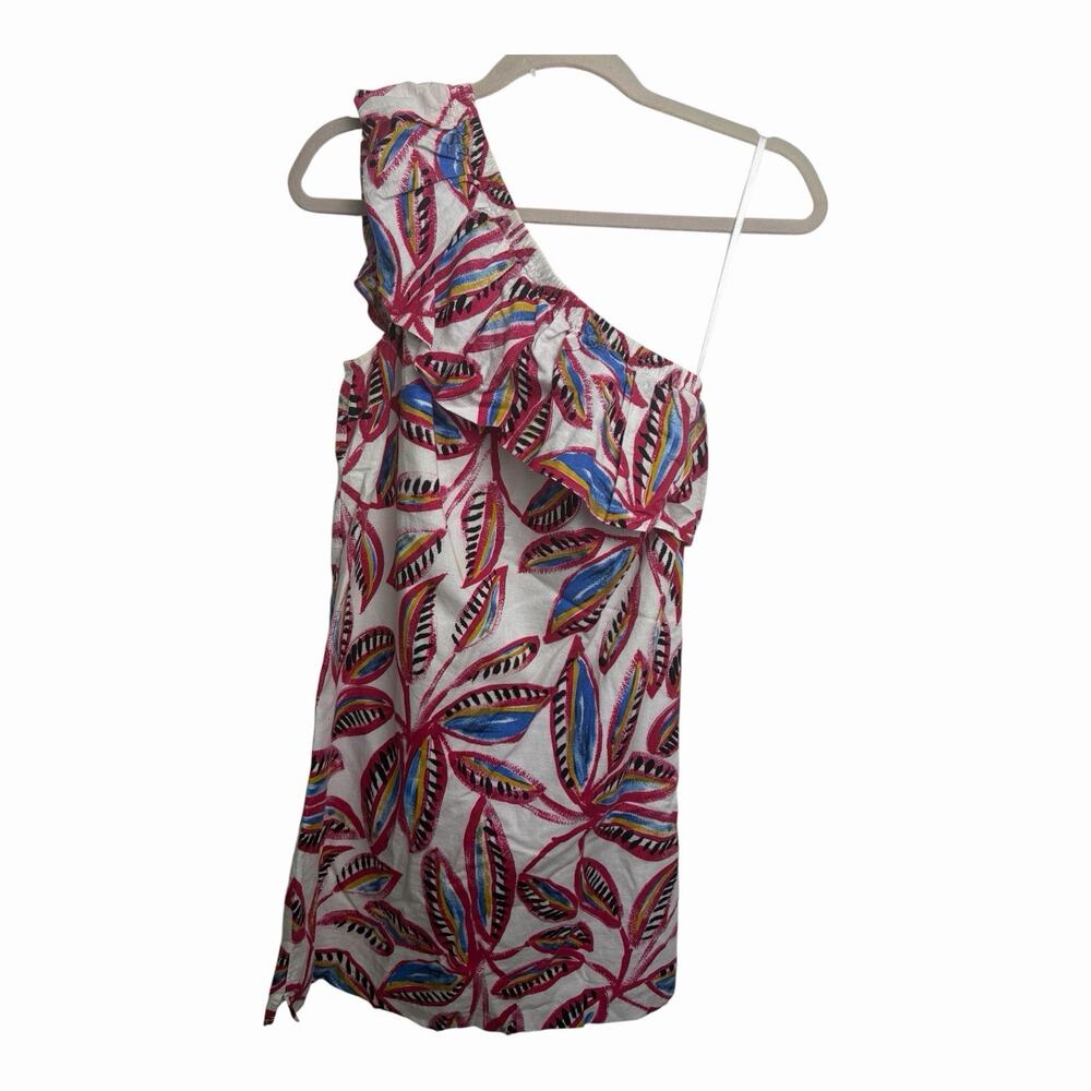J.Crew One Shoulder Ruffle Mini Dress Womens XXS Tropical Cotton Linen